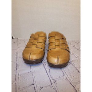 Dr. Scholl's Brenna Double Air-Pillo Woven Leather Slide on Clog Size 8 Brown